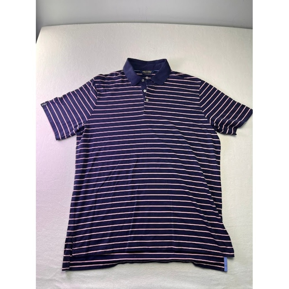 Polo Golf Ralph Lauren Polo Shirt Mens XL Navy Pink Striped Wicking